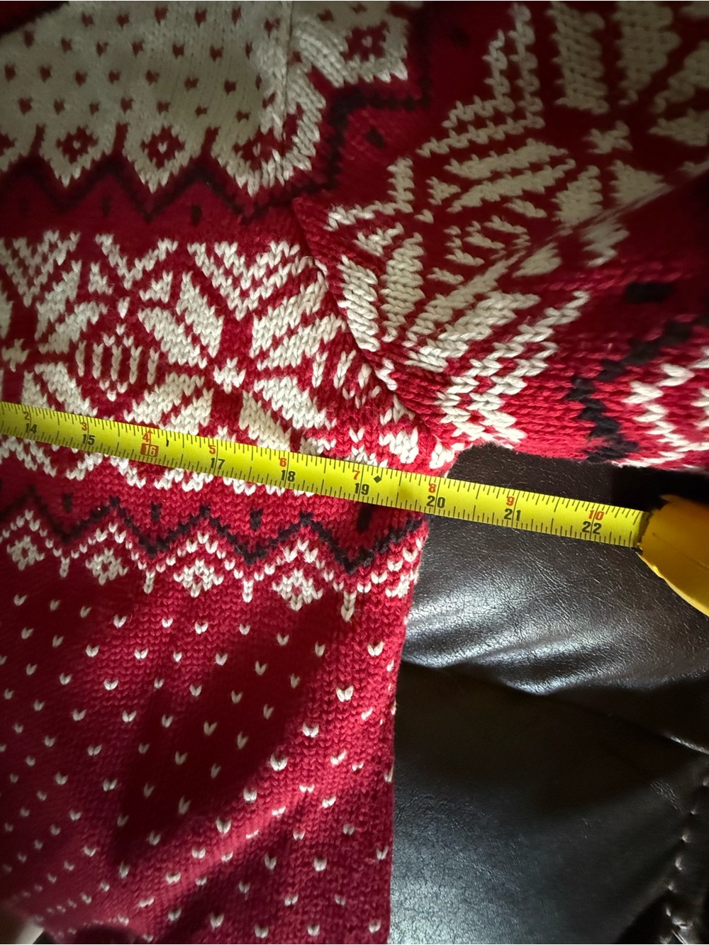 L.L. Bean Red and Cream Fair Isle Button-Up Cardigan - Picture 6 of 7